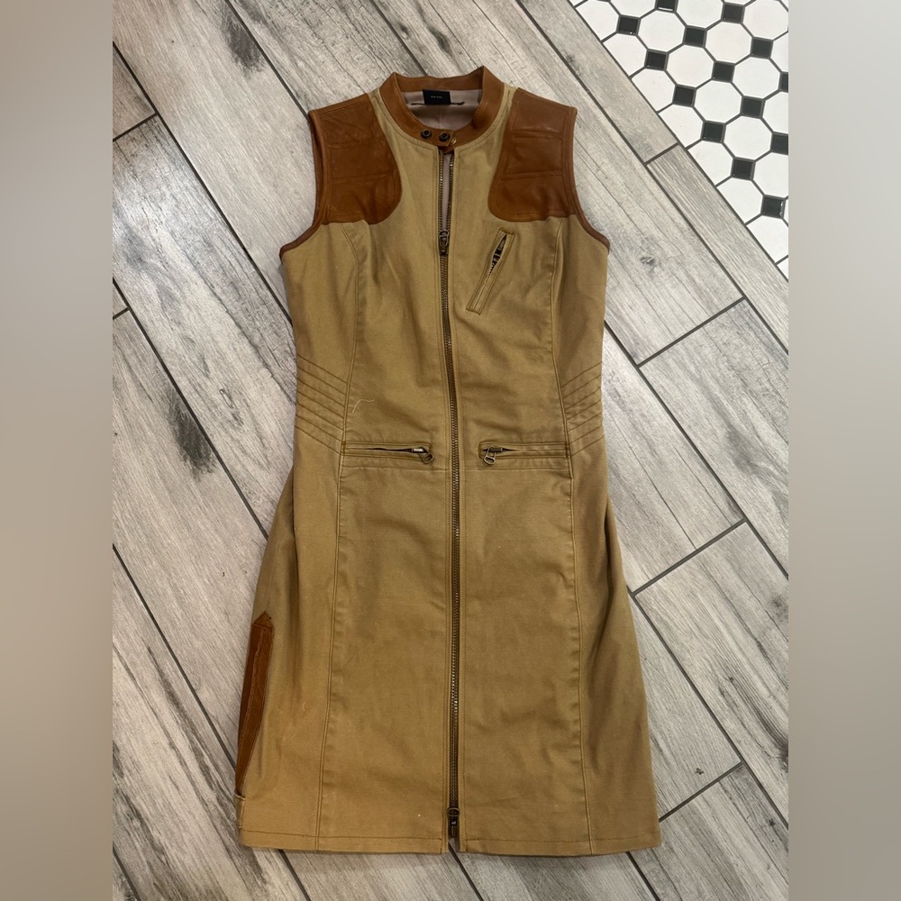 Sleeveless Zip-Front Utility Dress in Camel